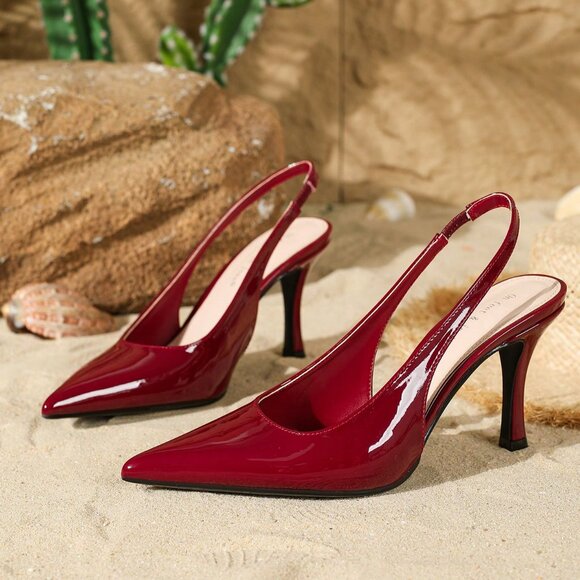 burgundy Elegant Women's Backstrap Pointed Toe Stiletto Heels Pumps - Picture 3 of 5